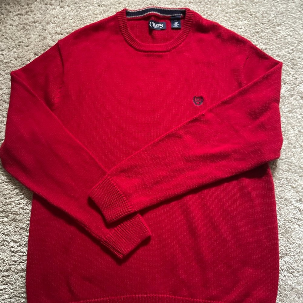 Men's CHAPS Cotton Knit Crew Neck Long Sleeve Sweater Red - Size Large